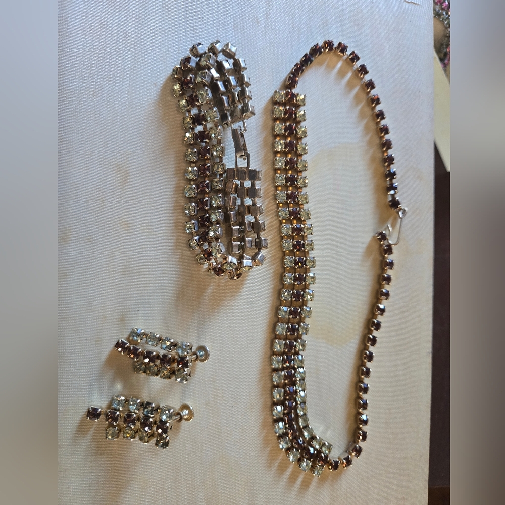 Rare! Vintage Gold and Brown Rhinestone Jewelry Set
